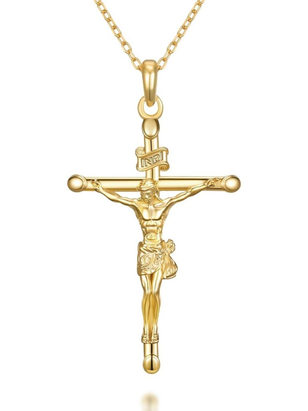 Elegant 18K Gold Plated Crucifix Necklace for Women - Jesus Cross Pendant